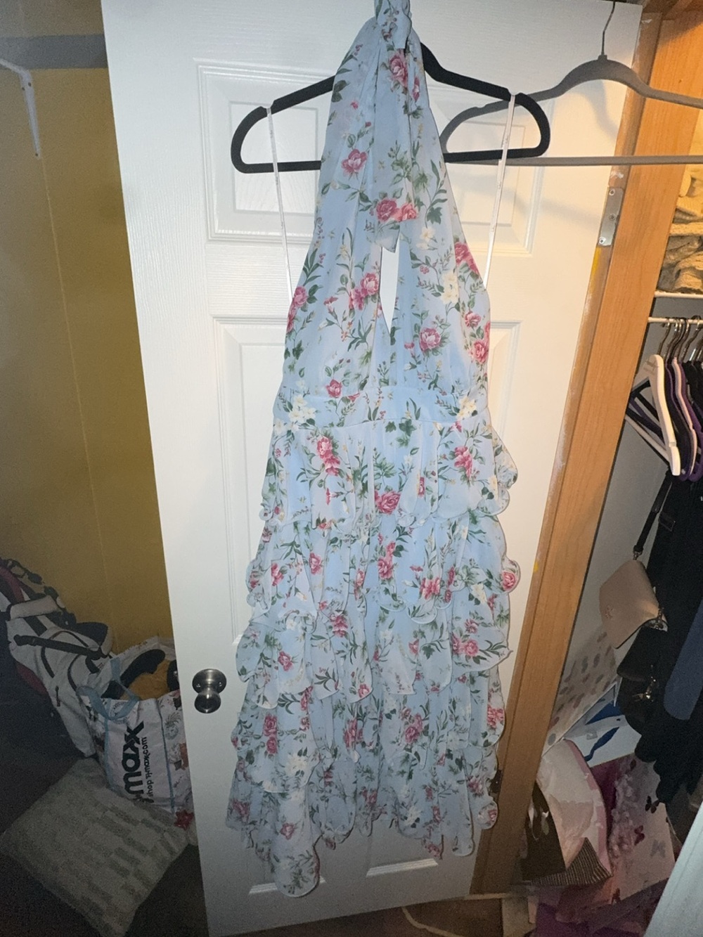 Lulu's Light Blue Floral Tiered Halter Midi Dress - Picture 2 of 3